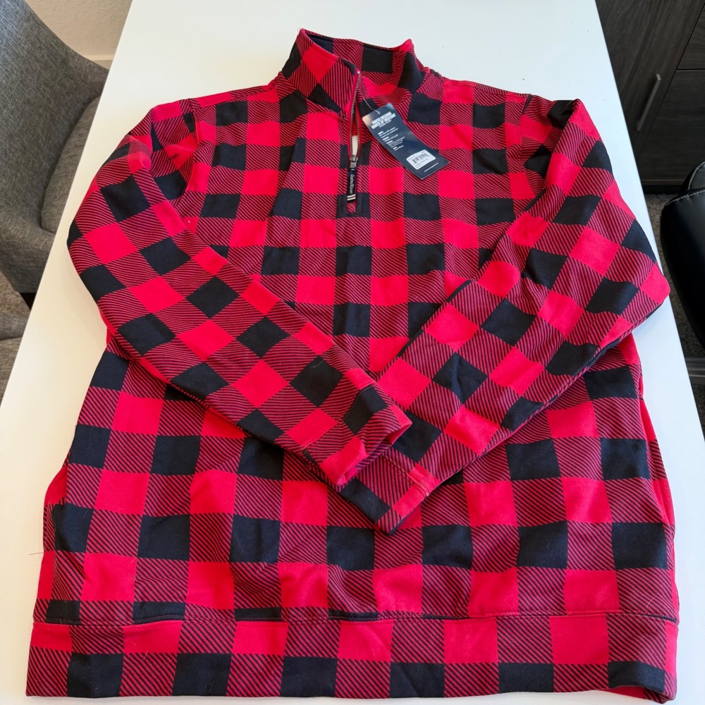 Charles River Apparel Red Black Buffalo Plaid Quarter Zip Sweatshirt XL 9359P
